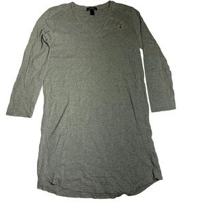 Ralph Lauren Sport Woman Shirt Dress V-neck Long Sleeve Crest Size Med Gray
